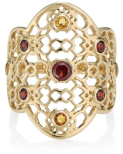 Augustine Jewels Gold Filigree Ring In Garnet & Citrine - Metallic