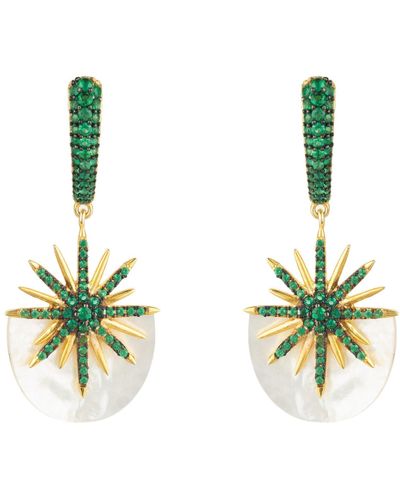 LÁTELITA London Sunburst White Mother Of Pearl Earrings Emerald Green Gold