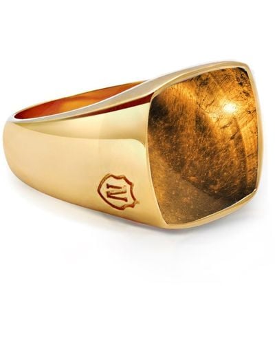 Nialaya Gold Signet Ring With Brown Tiger Eye - Metallic