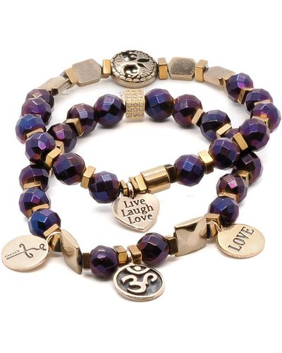Ebru Jewelry Life Journey Purple & Gold Hematite Stone Beaded Bracelet Set - Blue