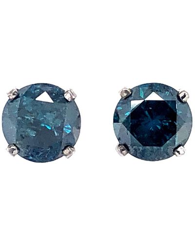 Artisan 14k Solid Gold With Colored Diamond Mini Stud Earrings - Blue