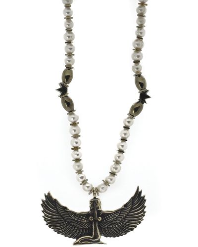 Ebru Jewelry White Isis Goddess Necklace - Black