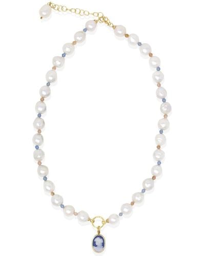 Vintouch Italy Little Lovelies Gold-plated Pearl & Bead Cameo Necklace - Blue