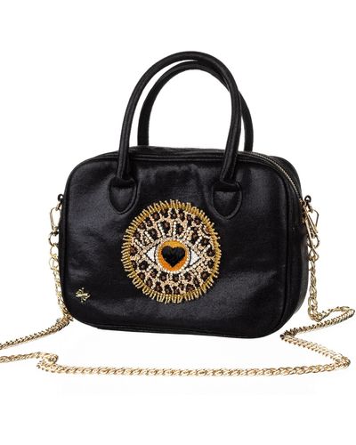 Laines London Couture Metallic Bag With Embellished Leopard Print Eye - Black