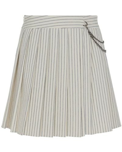 Nocturne Striped Pleated Mini Skirt - White