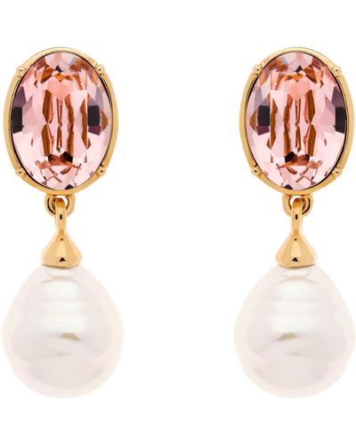 Emma Holland Jewellery Rose Crystal & Baroque Pearl Clip Earrings - Pink