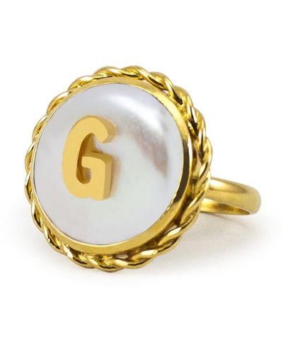 Vintouch Italy Moonglow Gold-plated Initial G Pearl Ring - Metallic