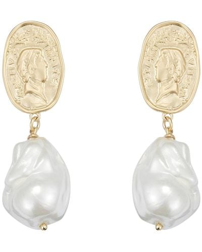 Classicharms Matted Sculpted Oversized Baroque Pearl Drop Earrings - White
