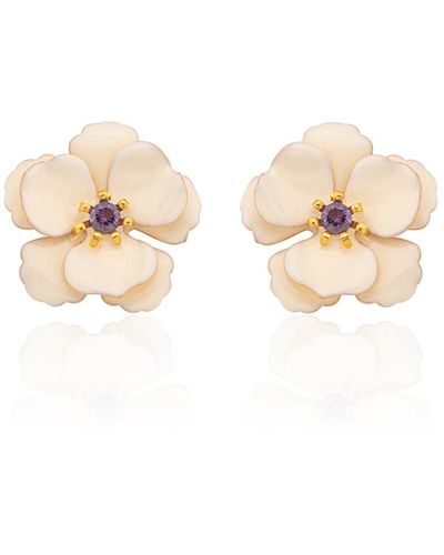 Milou Jewelry Cream Viola Flower Earrings - White