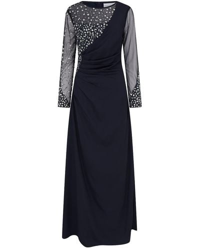 Raishma Cyra A Beautifully Cut Navy Floor Length Gown With Elegant Stone Work On The Sleeves And Bust Gown - Blue