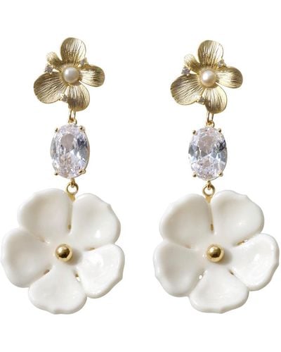 POPORCELAIN Crystal Floral Bloom Statement Earrings - Metallic