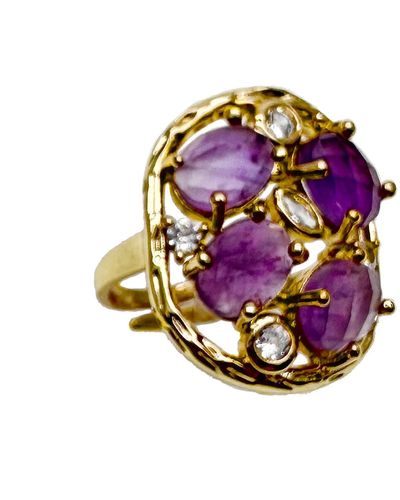 Farra Amethyst Stone Setting Statement Ring - Purple