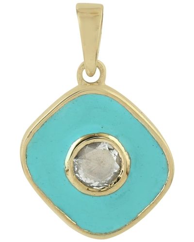 Artisan 14k Yellow Gold In Bezel Set Round Diamond Mini Enamel Charm Pendant - Blue
