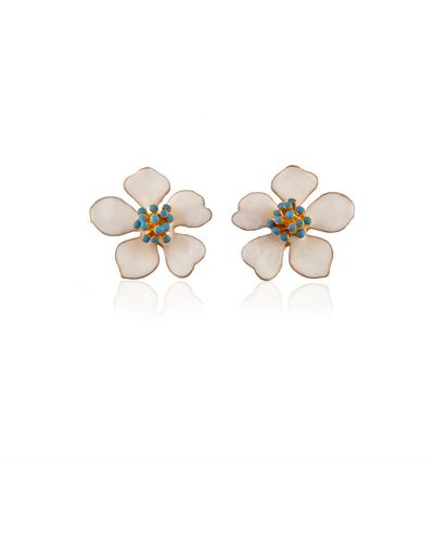 Milou Jewelry Cherry Blossom Flower Earrings - White