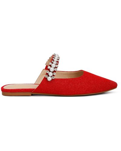 Rag & Co Geode Pearl Embellished Slip On Mules In - Red