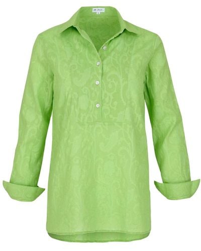 At Last Cotton Mayfair Shirt In Hand Woven Fresh Lime - Green