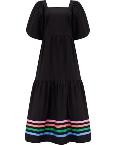 Sugarhill Frankie Midi Smock Dress , Rainbow Stripes - Black