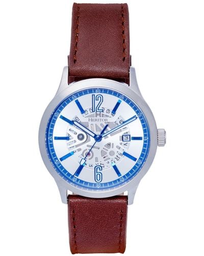Heritor Dayne Leather-band Watch With Date - Blue