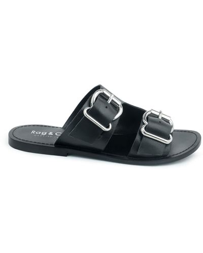 Rag & Co Kelly Flat Sandal With Buckle Straps - Black