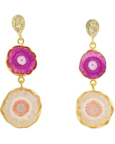 YAA YAA LONDON 'so Solar' Violet Coral Gemstone Gold Earrings - Pink
