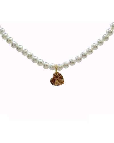 Ninemoo Hearts Zircon Pearl Necklace - Metallic