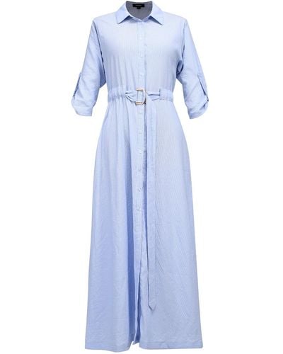Smart and Joy Long Minimalist Shirt Dress - Blue