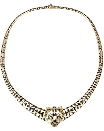 Genevive Jewelry Rachel Glauber Gold Plated With Black Enamel Leopard Head Omega Necklace - Metallic