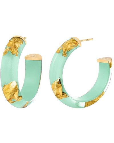 Gold & Honey Gold Leaf Hoop Earrings In Mint Green - Blue