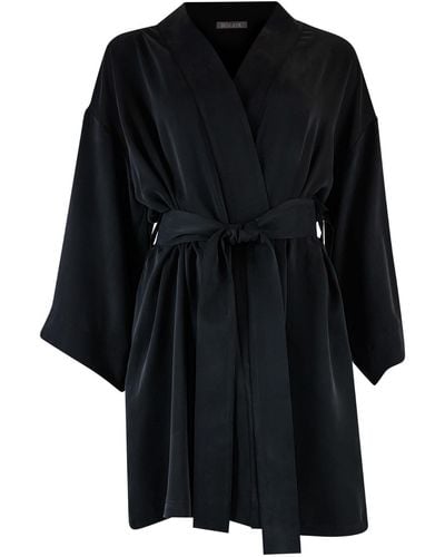 Nokaya Silk Dreamscape Short Kimono Robe - Black