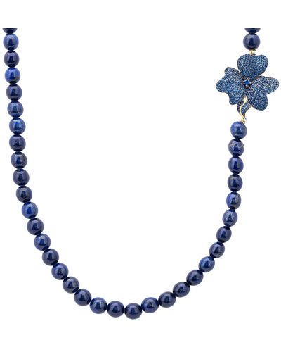 LÁTELITA London Flower Lapis Lazuli Gemstone Long Necklace Gold - Blue