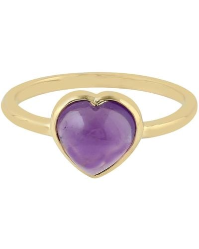 Artisan 18k Yellow Gold Heart Ring Amethyst Gemstone Handmade Jewelry - Purple