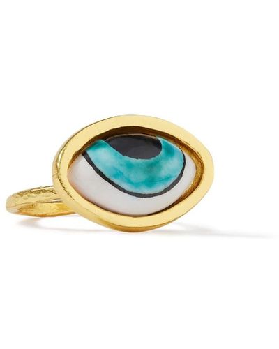 Ottoman Hands Adira Turquoise Porcelain Evil Eye Ring - Blue
