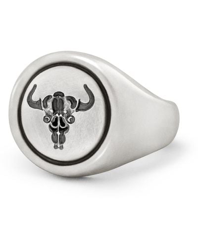 Snake Bones Bull Skull Signet Ring - Metallic