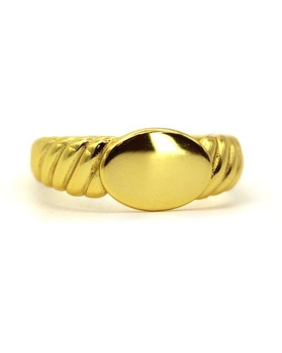VicStoneNYC Fine Jewelry Yellow Screw Band Design Oval Signet Ring
