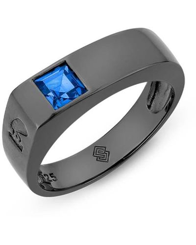 SALLY SKOUFIS Noble Ring With Natural Sapphire In Premium Black Rhodium - Blue