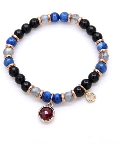 Jadeite Atelier Kyanite Moonstone Obsidian Beaded Bracelet With Garnet - Blue
