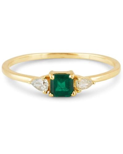 Trésor Emerald Square And Diamond Pear Shape Ring In 18k Gold - Yellow
