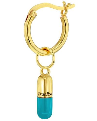 True Rocks Turquoise Enamel & 18kt Gold-plated Mini Pill Charm On Gold Hoop Earring - Metallic
