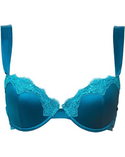 Tallulah Love Opulent Lace Padded Plunge Bra In Peacock - Blue