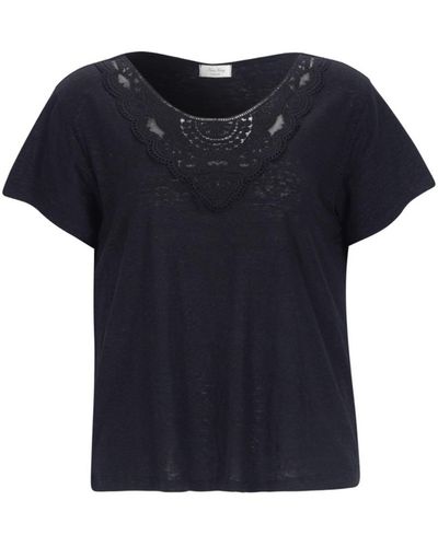 NARU KANG Lace Detailed T-shirts Black - Blue