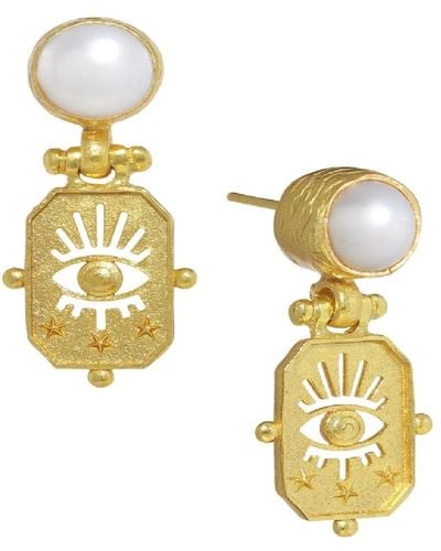 Ottoman Hands Neri Evil Eye And Pearl Drop Stud Earrings - Metallic