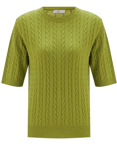 Peraluna Nicole Cable Knit Cashmere Blend Short Sleeve Blouse - Green