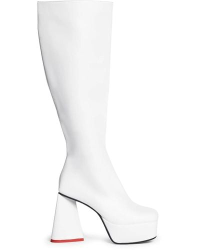 LAMODA Sweet Talker Platform Knee High Boots In - White