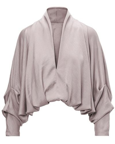 BLUZAT Neutrals Blouse With Draped Sleeves And V-neck - Brown