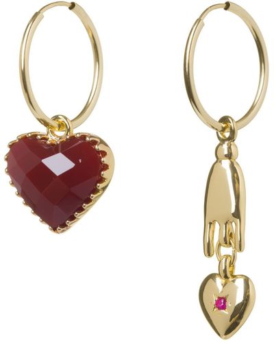 Patroula Jewellery Small Gold Hoop Hand And Heart Earrings - Metallic