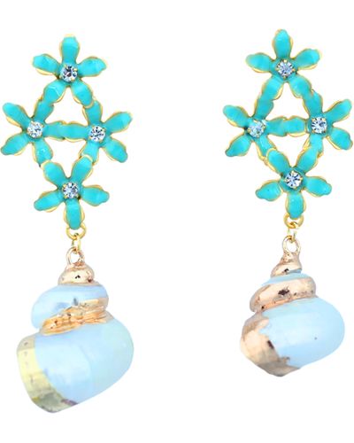 The Pink Reef Turquoise Shell Dangles - Blue