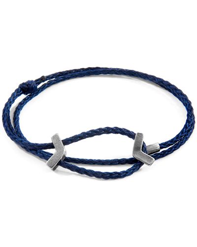 Anchor and Crew Navy William Silver & Rope Skinny Bracelet - Blue