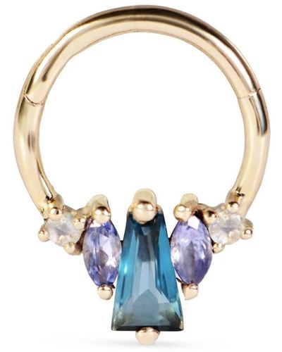 Zohreh V. Jewellery London Blue Topaz, Tanzanite & Moonstone Daith Hoop 9k