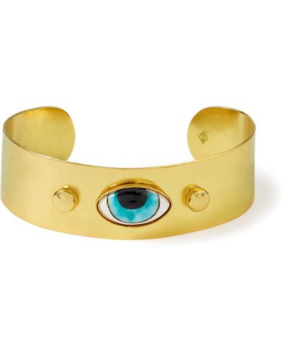 Ottoman Hands Adira Turquoise Porcelain Evil Eye Cuff Bracelet - Yellow