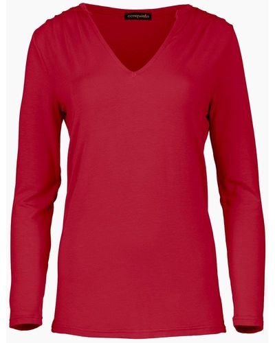 Conquista Jersey V Neck Top - Red